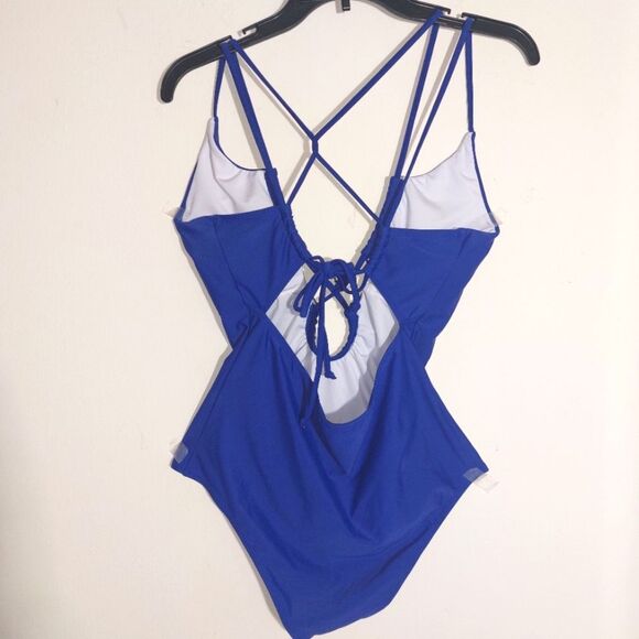 NWT Cupshe Women's Vacation Strappy Cut Out 1-Piece Swimsuit Royal Blue Size L - Picture 13 of 13